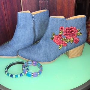 Denim Rose appliqué Booties